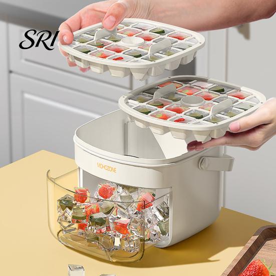 Camping Ice Tray 2-in-1 Press-Release Cube with Storage Bin 48-Cavity Double-Layer Family Maker for Freezer BPA-Free Container Home Party