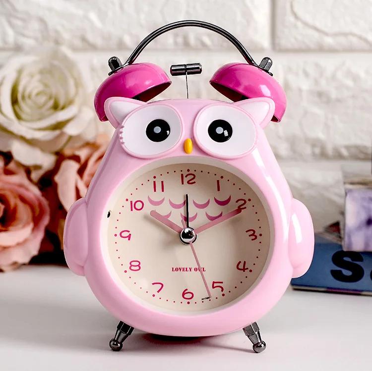 Cartoon Owl Mute Digital Wake Up Table Clock Cute Totoro Ring Bell Metal Bedroom Quartz Alarm Clock With Night Light