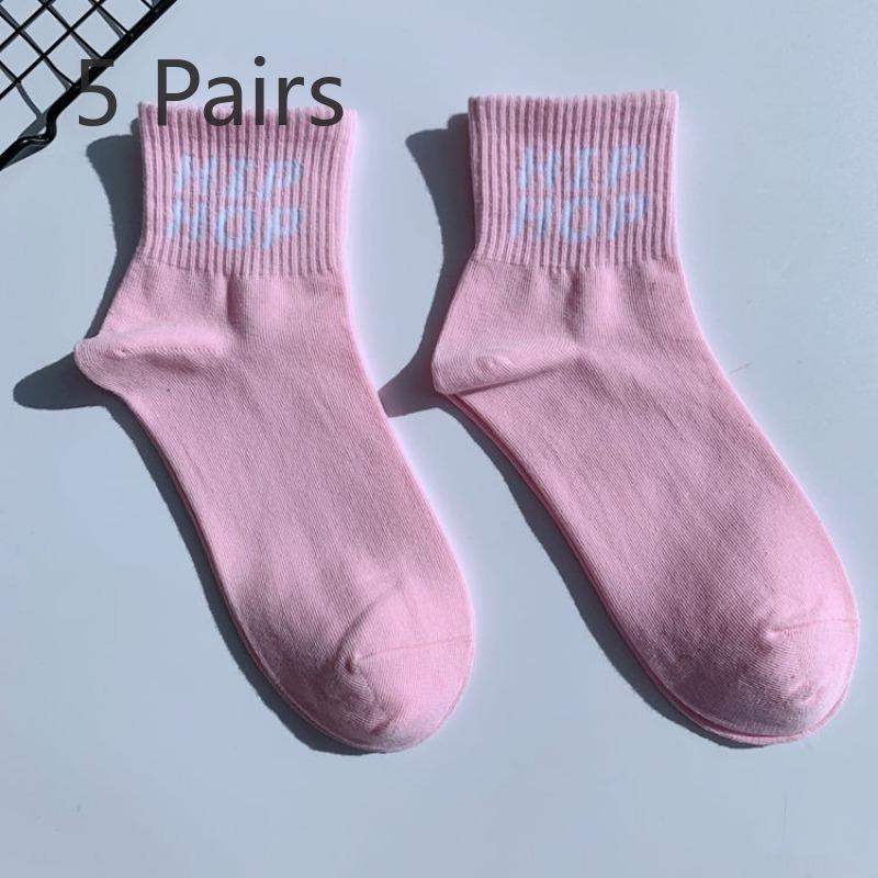 

5 пар носков, черные и белые, мужские и женские, короткие, длиной до середины икры, в стиле хип-хоп, для скейтбординга в студенческом стиле 5 pairs розовый