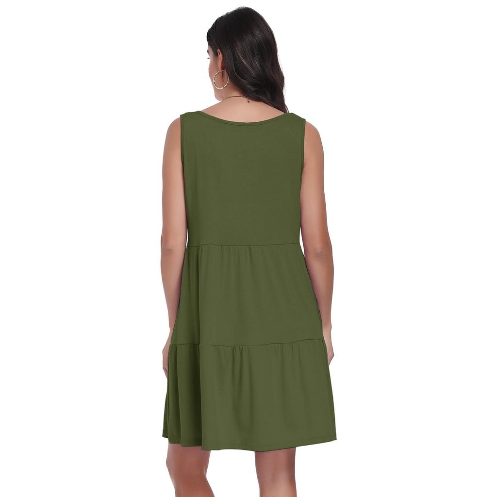 Sleeveless V Neck Tiered Casual Dress for Women Loose Fit Lightweight Summer Dress with Pockets Comfortable Design