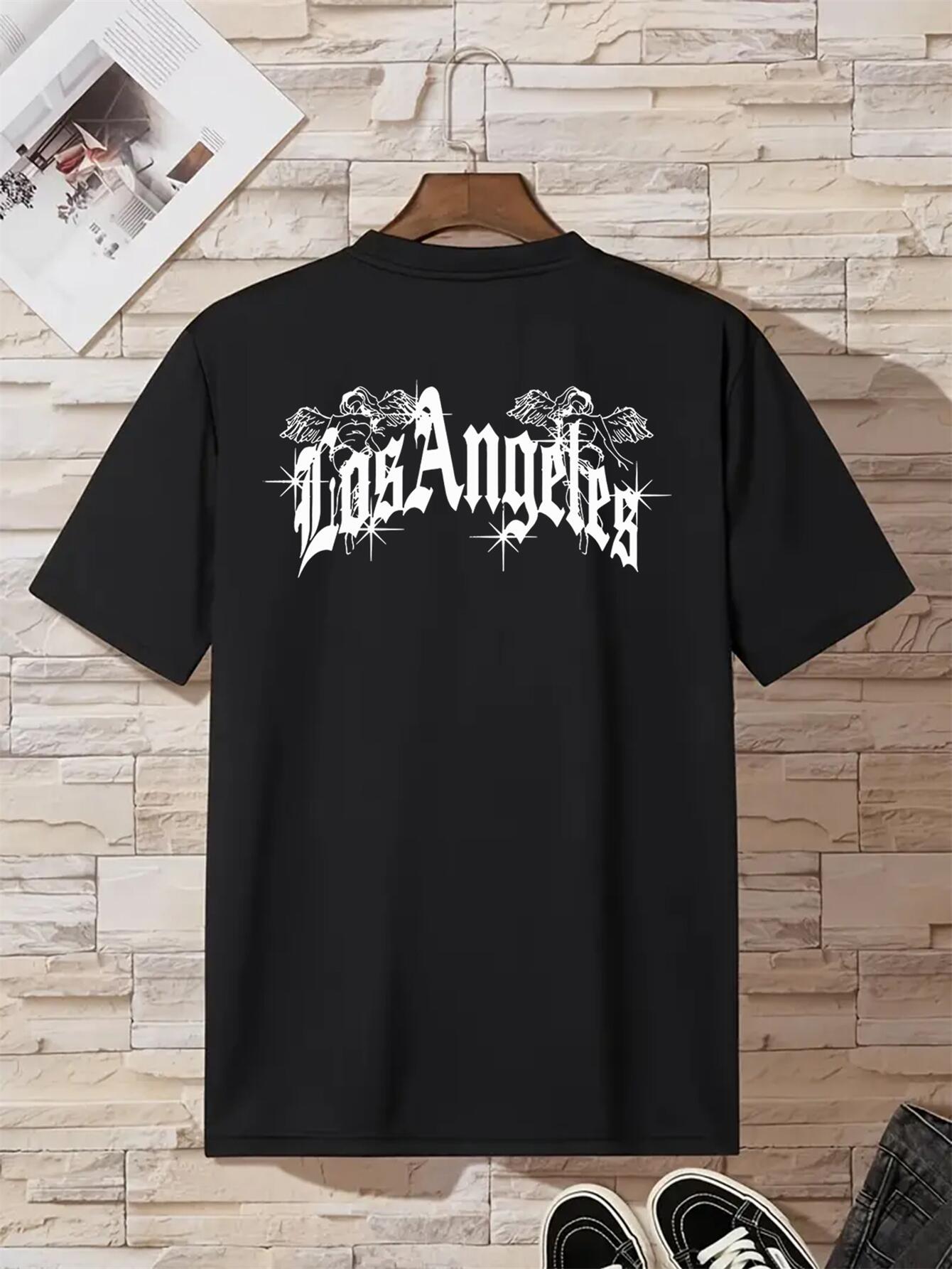 LOS ANGELES Letter Pattern Printed Casual Summer Shirt L