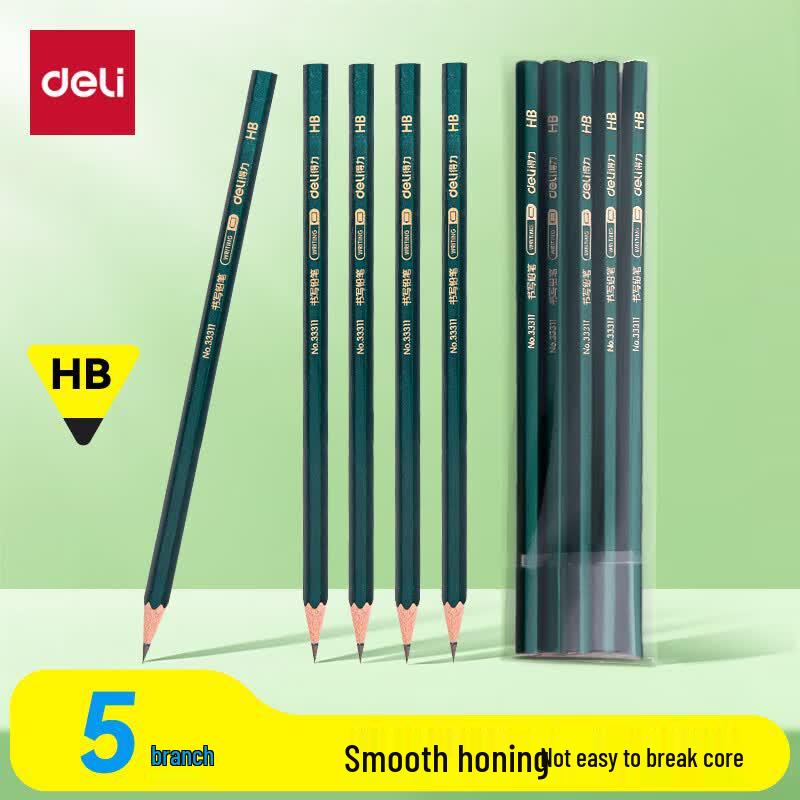 Deli Classic Green Wood Hexagonal Pencils, 5-Pack