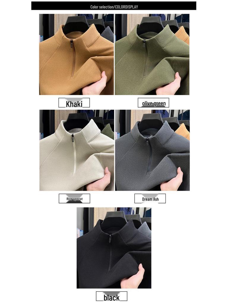Men's Luxury 700g Velvet-Lined Stand Collar Half-Zip Heavyweight Hoodie - Warm, Lightweight, Autumn/Winter Solid Color.