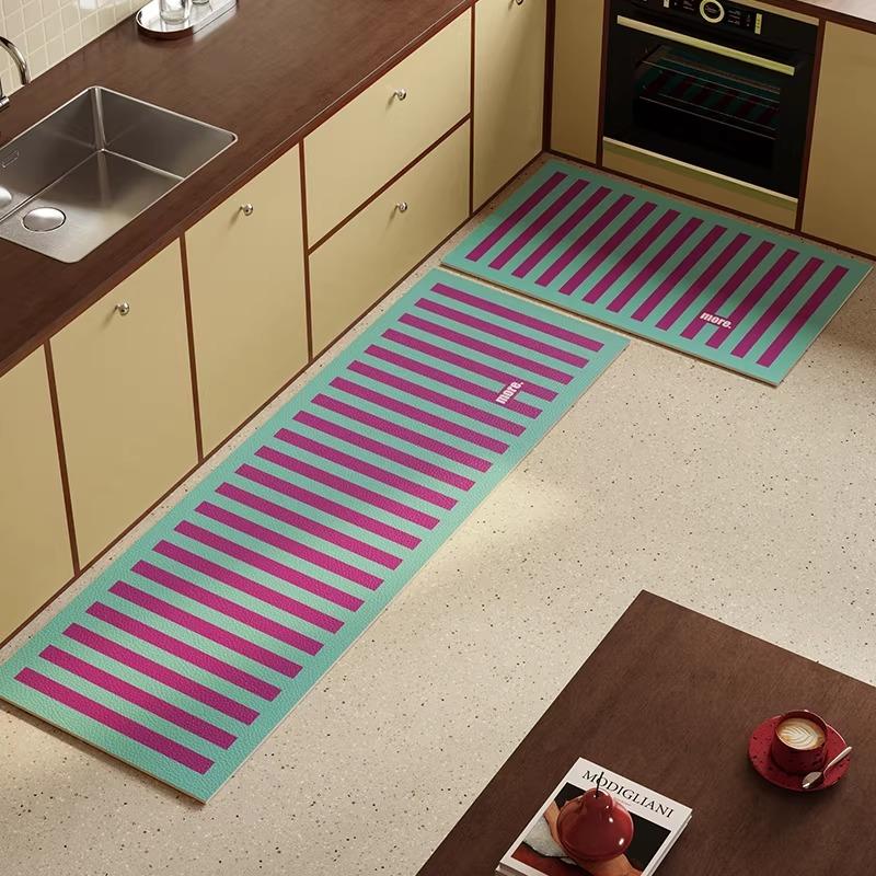 

Kitchen Rug PVC Leather Waterproof Non-Slip Long Carpet Oil-proof Floor Mat Yellow Striped Rugs Home Decor Alfombra De Cocina 50x80cm