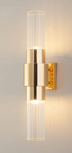 Glass & Brass - Single Tube Wall - 45cm wall lamp, gold brass