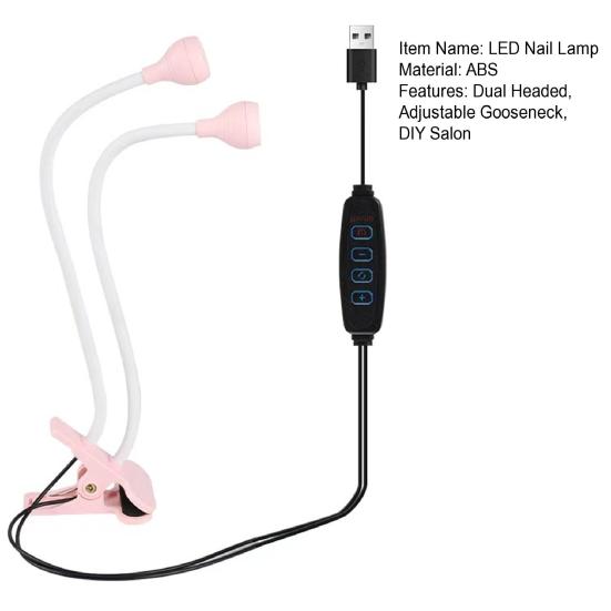 UV LED Nail Lamp Double-Headed Gooseneck Lamp with Clip for Gel Nails Manicure Dryer Curing Light for Home DIY Salon