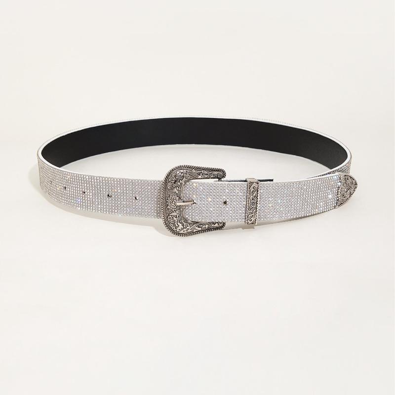 Mei Women s silver fashion y2k western buckle elegant rhinestone embellished belt - denim accessory waistband 105 серебряный