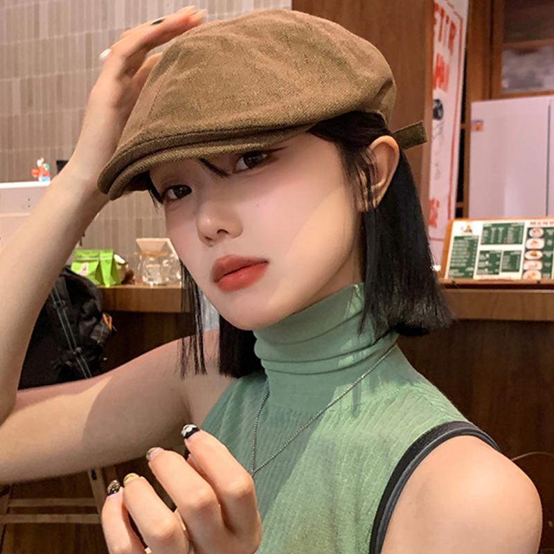 Women Vintage Cotton Linen Beret Hat Solid Color Hip Hop Forward Sunshade Hats Ins Korean Girl Artist Painter Visor Caps