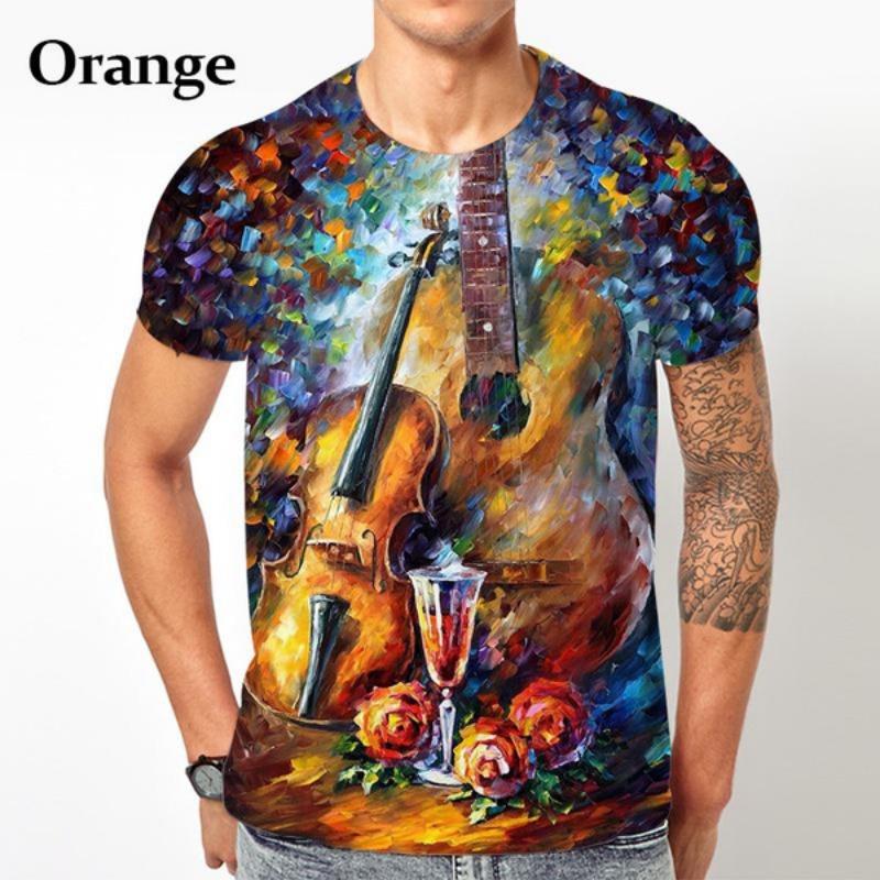 3D Retro Style Musik T-Shirt Geigen Print T-Shirt Unisex Lustiges Rundhals Kurzarm T-Shirt