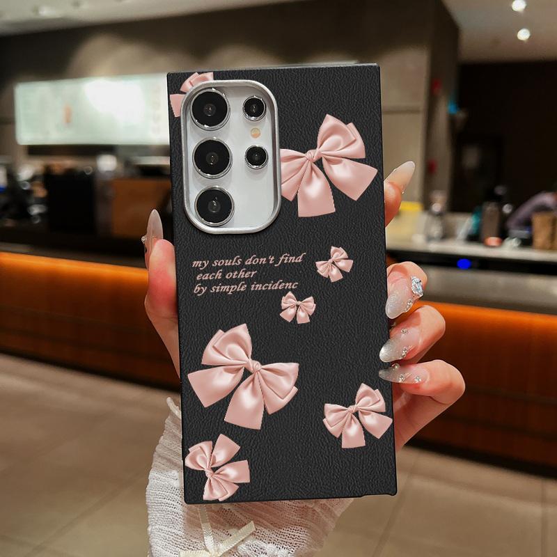 Pink Bowknot Print Matte Slim Case For Samsung S25 Ultra S24 FE S23 S22 A56 A36 A16 A55 A15 A35 A26 Leather Texture Soft TPU Shockproof Phone Cover