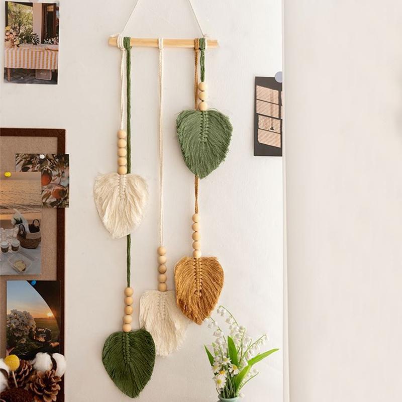1PC Macramé Minimaliste Quatre Couleurs Bohème Mur DIY Feuille Tissé à la Main Suspendu Tapisserie Moderne Scandinave 70x25cm