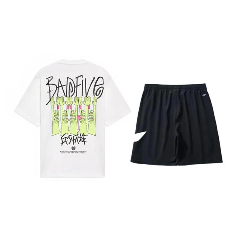 Li Ning Anti-Wu Series Back Print Round Neck Simple Comfortable Fashion Versatile Trendy Casual Sports Suit Unisex Suit YHSV281-1+YKSV197-2