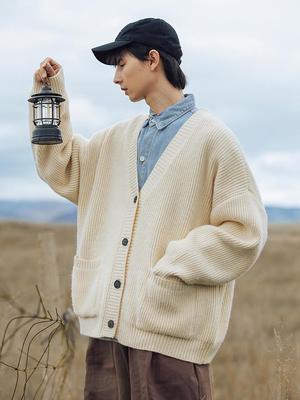 Men's 2024 Autumn/Winter Loose Japanese Style Thick Knit Cardigan Sweater