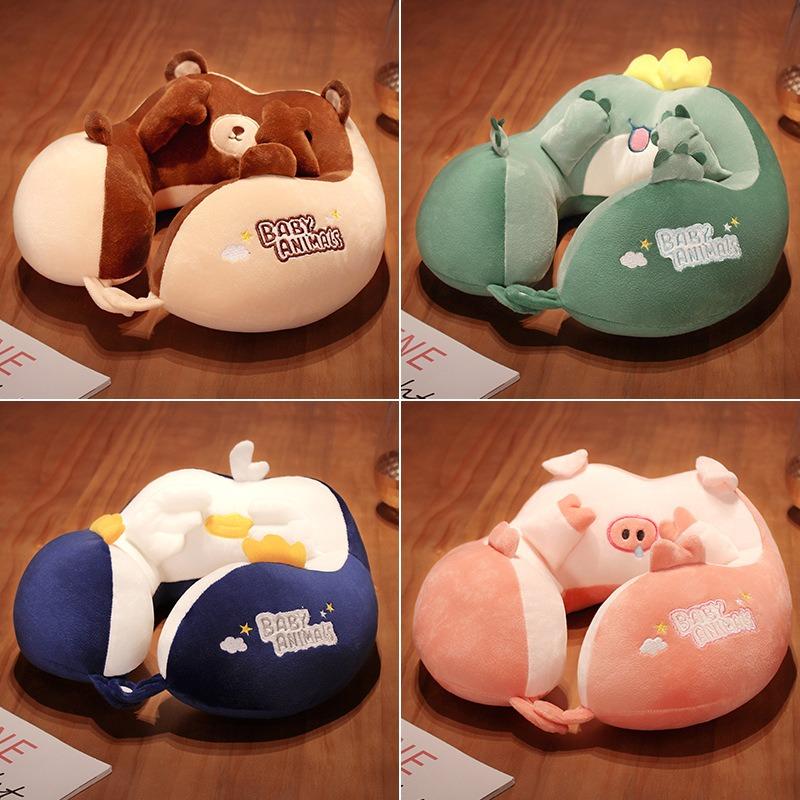 Travel Neck Pillow Cartoon Travel Neck Cushion Undeformable U-Shaped Travel Pillow Portable Airplanes Pillow for Kids Gift