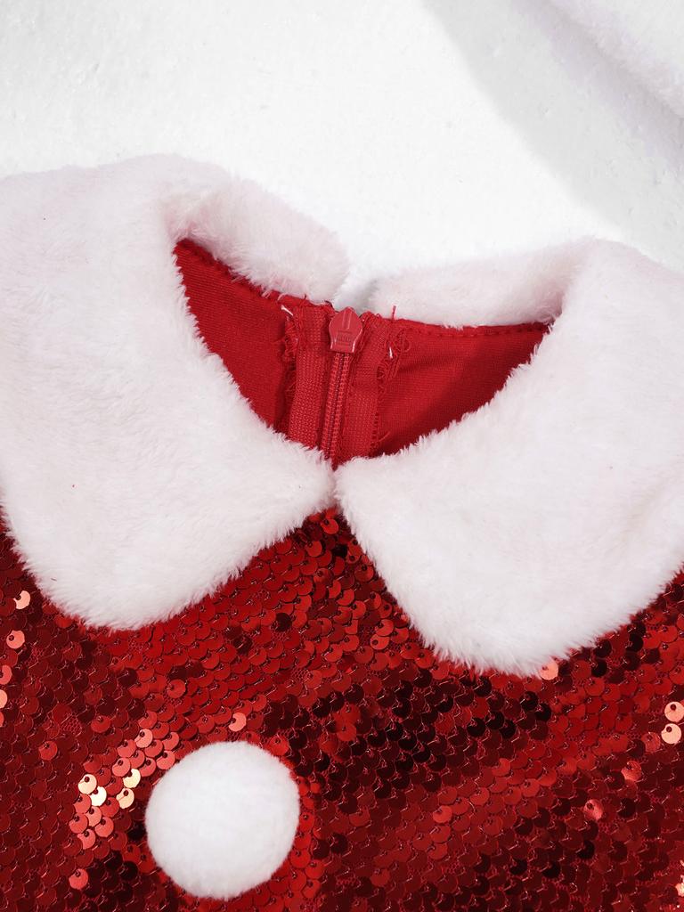 Julebordkjole for jenter Ermeløs Paljettdesign Matchende Hattsett Danseopptredelseskostyme