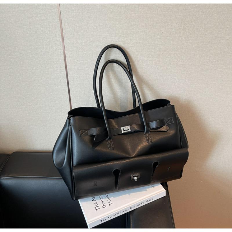 

Сумка большой вместимости женская летняя универсальная новая повседневная на плечо популярная текстура сумка-тоут для поездок на работу чёрный