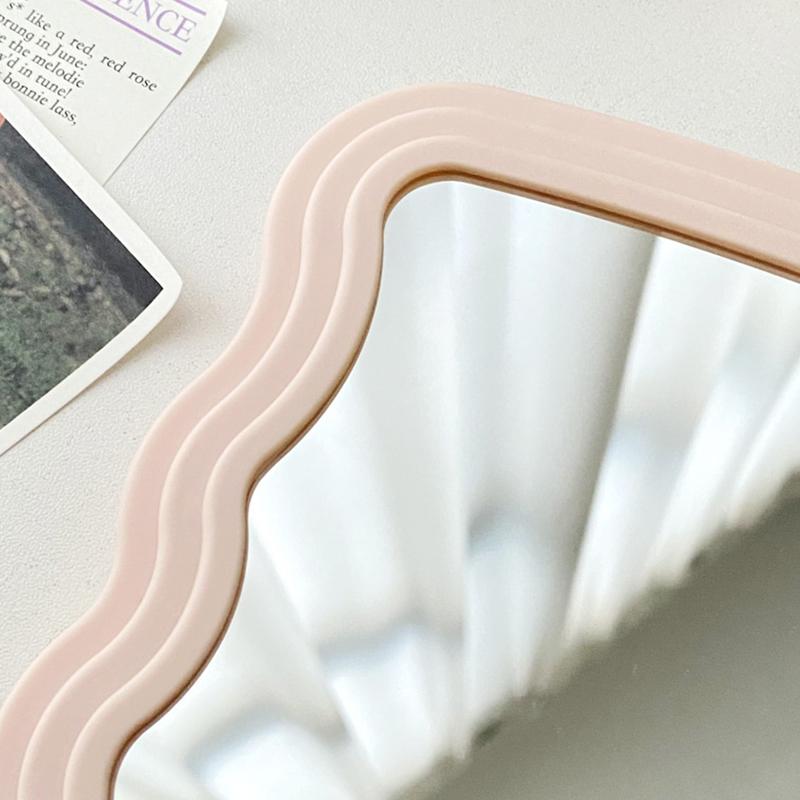 Corrugated Desktop Makeup Mirror Solid Color Simple Portable Handheld Makeup Mirror Foldable Student Compact Cute Mirror