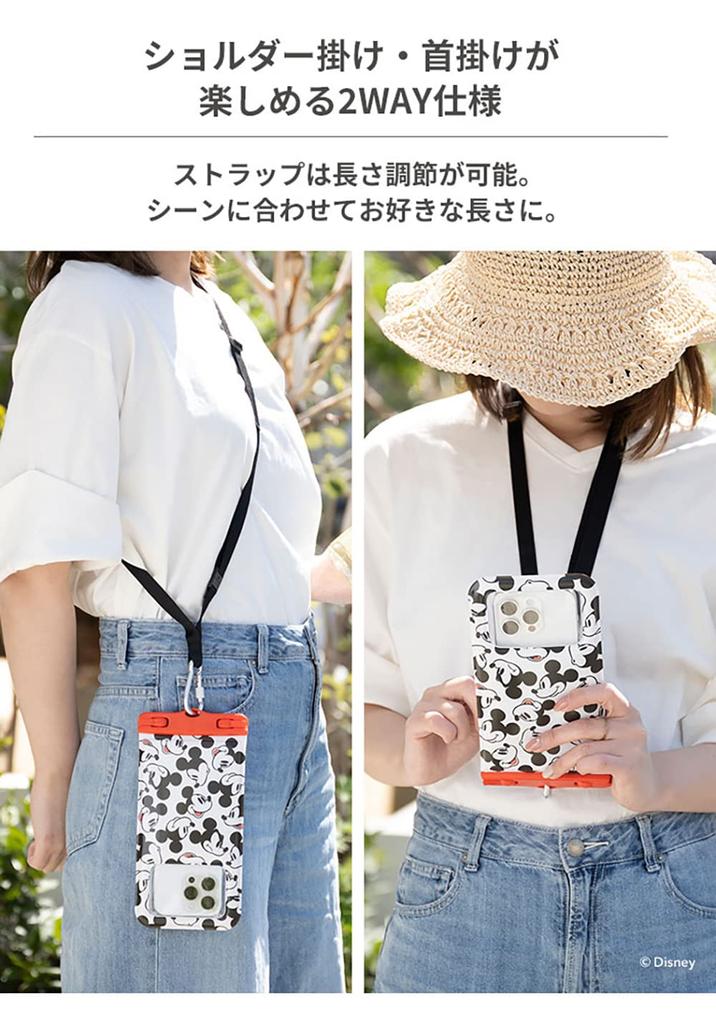 DIVAID Disney Character Waterproof Case with Shoulder Strap Mouse with iPhone and Android Wide-Size (Mickey Club/White) [Compatible Smartphones,
