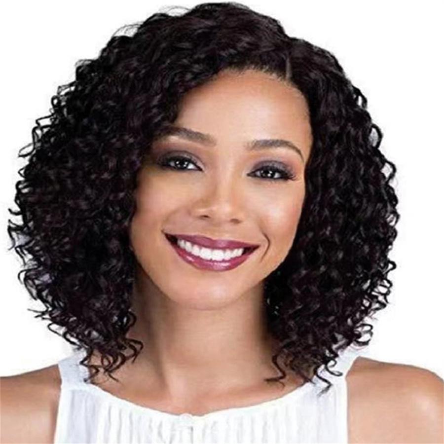 

Синтетические короткие парики для женщин Черный афро кудрявый парик Натуральные пушистые волосы Ежедневный женский парик Косплей вечеринка Термостойкий