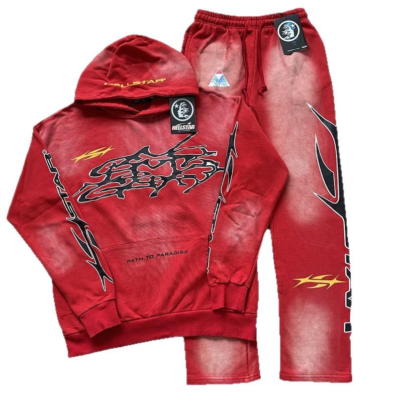 Set Felpa con Cappuccio Trendy Autunnale Hell Star Lavata Usurata per Uomo e Donna