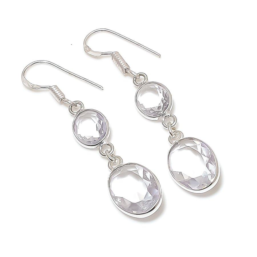 

Natural White Topaz Gemstone 925 Sterling Silver Jewelry Earring 1.97 Q5o72
