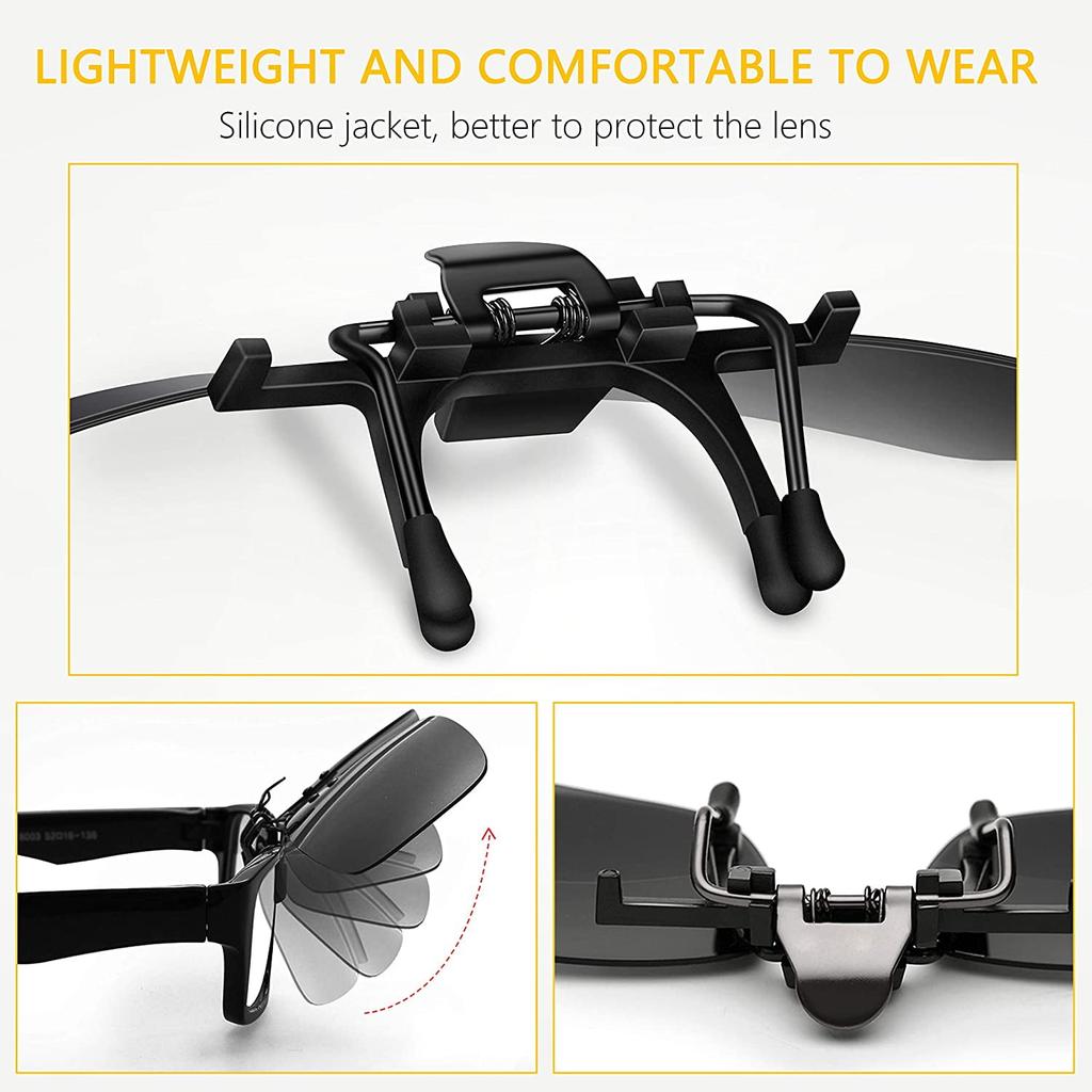 Clip On Sunglasses Polarized 2 Pack Driving Day Night Anti Glare Myopia Grey