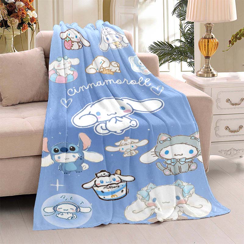 This 3D Adorable My Melody and Cinnamoroll Cartoon Flannel Blanket Is Comfortable and Soft, Suitable for Use In Bedrooms, Beds,