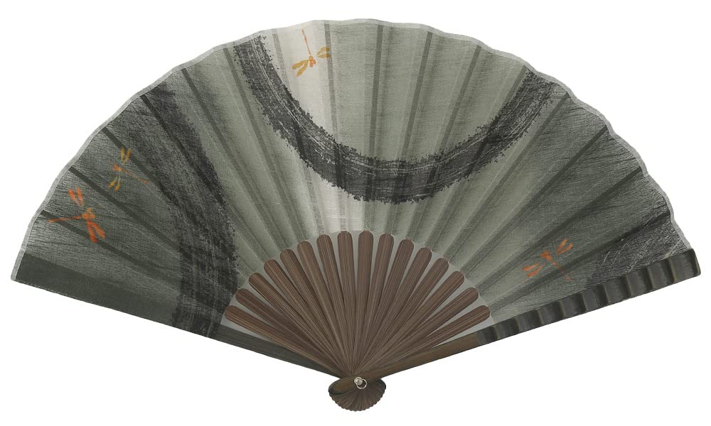 Onishi Ken Seihan Men's Fabric Fan, 23cm X 20 Ken, Dragonfly Design, Khaki, "Ripple" 66-245