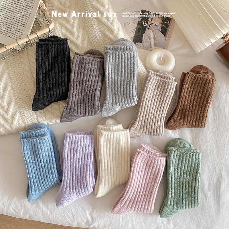 

Women s Autumn and Winter Thickened Cashwool Striped Warm Medium Tube Pile Socks 1 pair фіолетовий