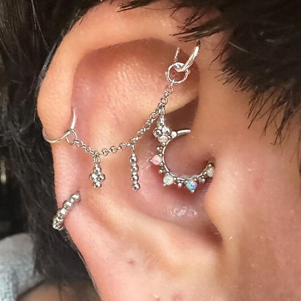 S925 Sterling Silver Fashion Personality Simple Versatile Chain Pendant Cartilage Chain Perforated Fashion Matching Earrings