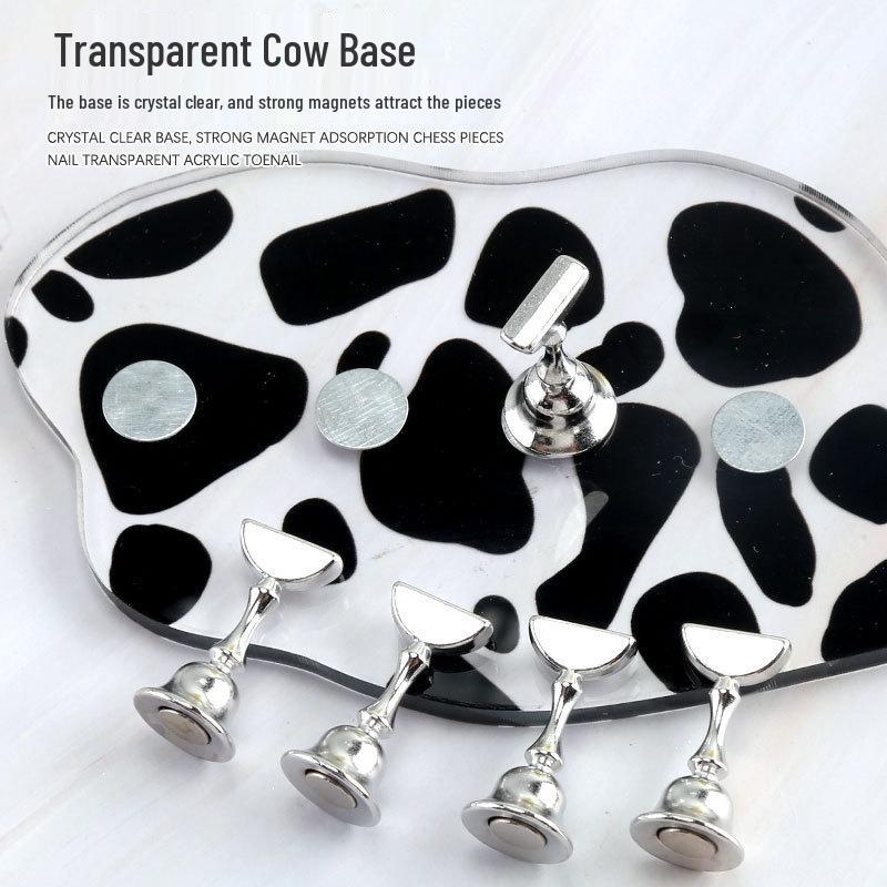 Cow Pattern Acrylic Nail Art Display Holder - 5mm Thickened Plate for Practice
