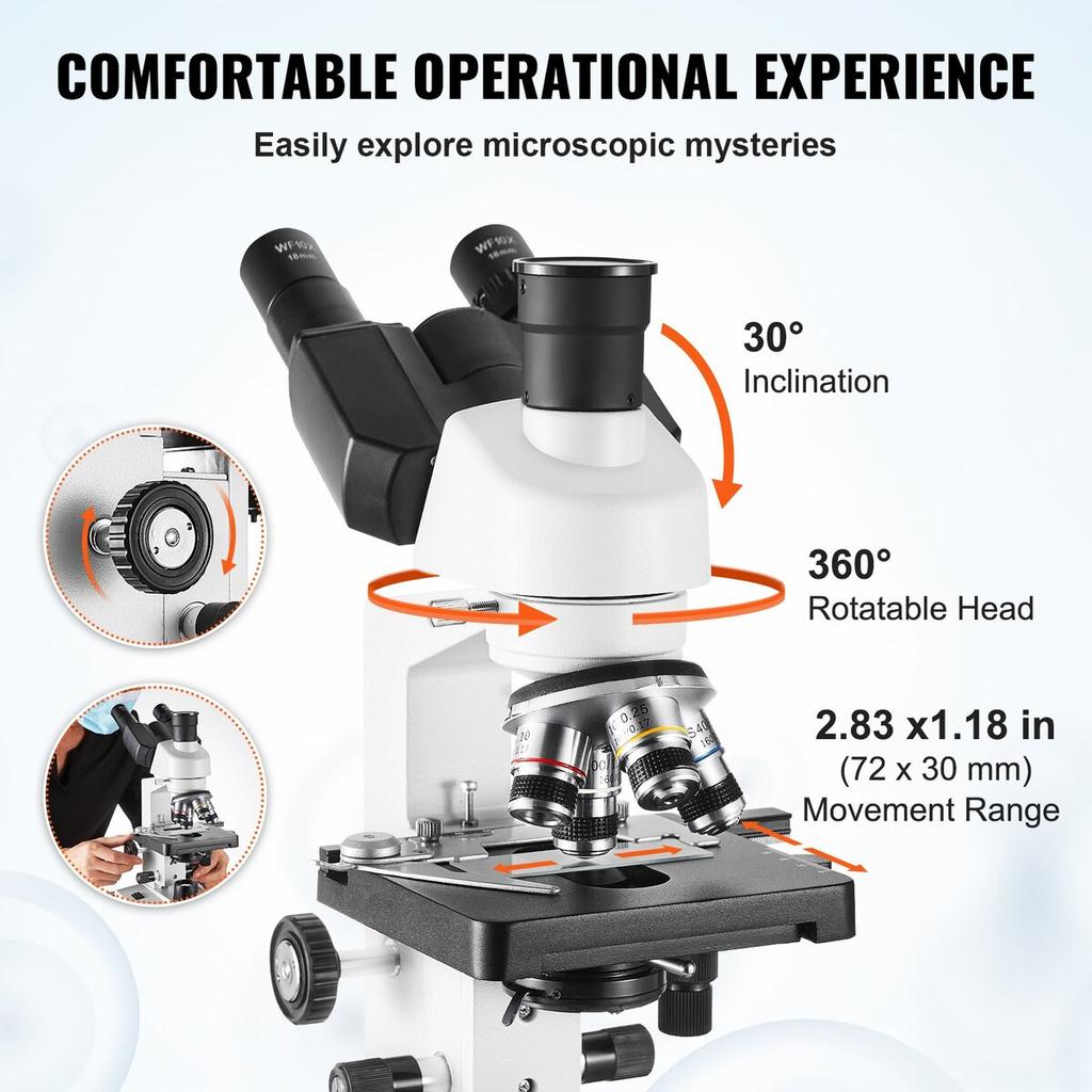 Compound Trinocular Microscope 40X-5000X Two-Layer Mechanical Stage