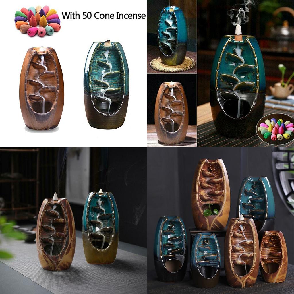 Bruciatore di incenso a cascata in ceramica con fumo a riflusso Portaincenso Decorazione Regalo per la Casa