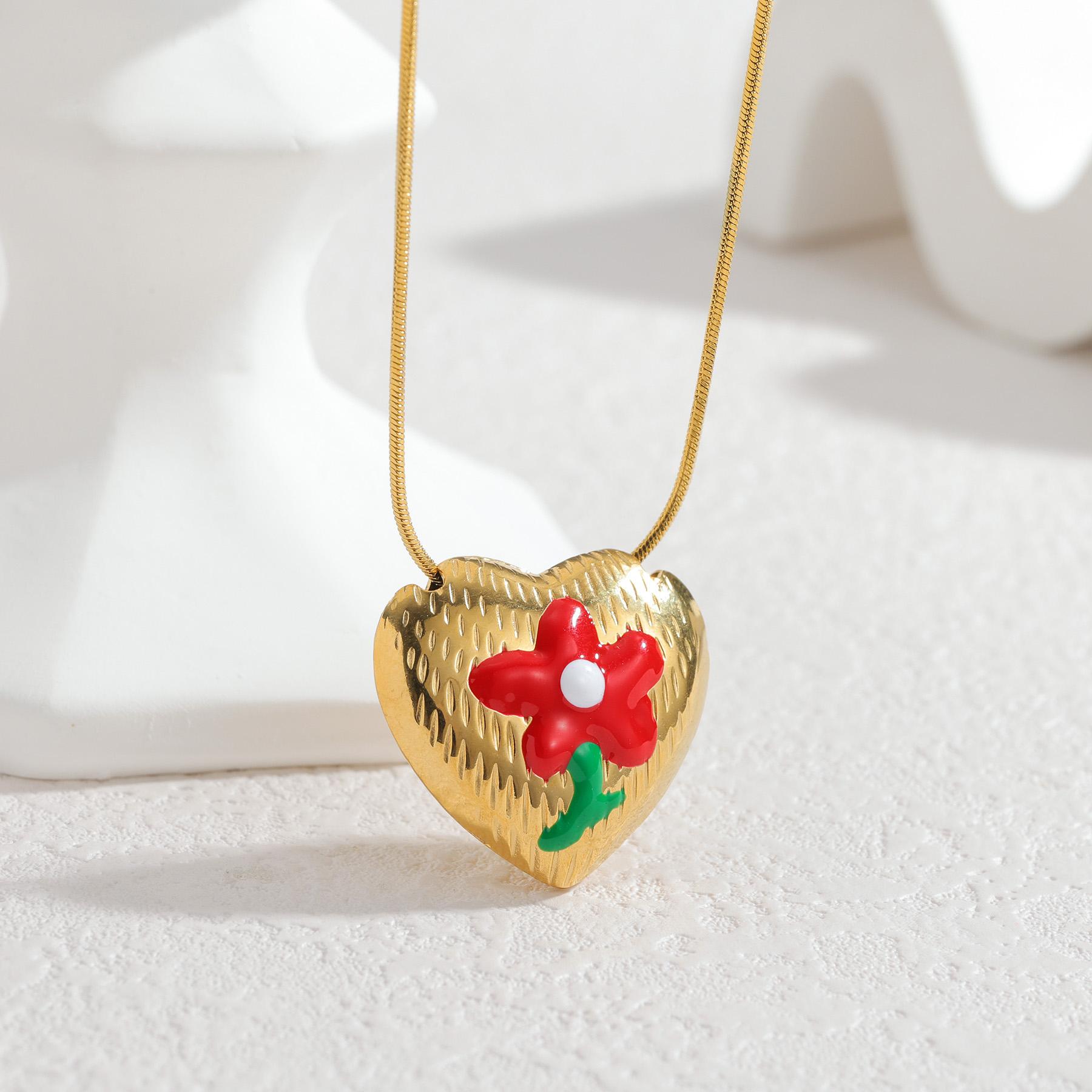 

Atoztide New Fashion Gold Color Heart Pendant Necklace for Women Stainless Steel Colorful Flower Necklace Christmas Jewelry Gift