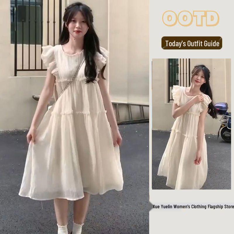 

Girls French Style Chiffon Puff Sleeve Long Dress - Petite, Loose & Slimming Fit S (recommended 75-90 jin)