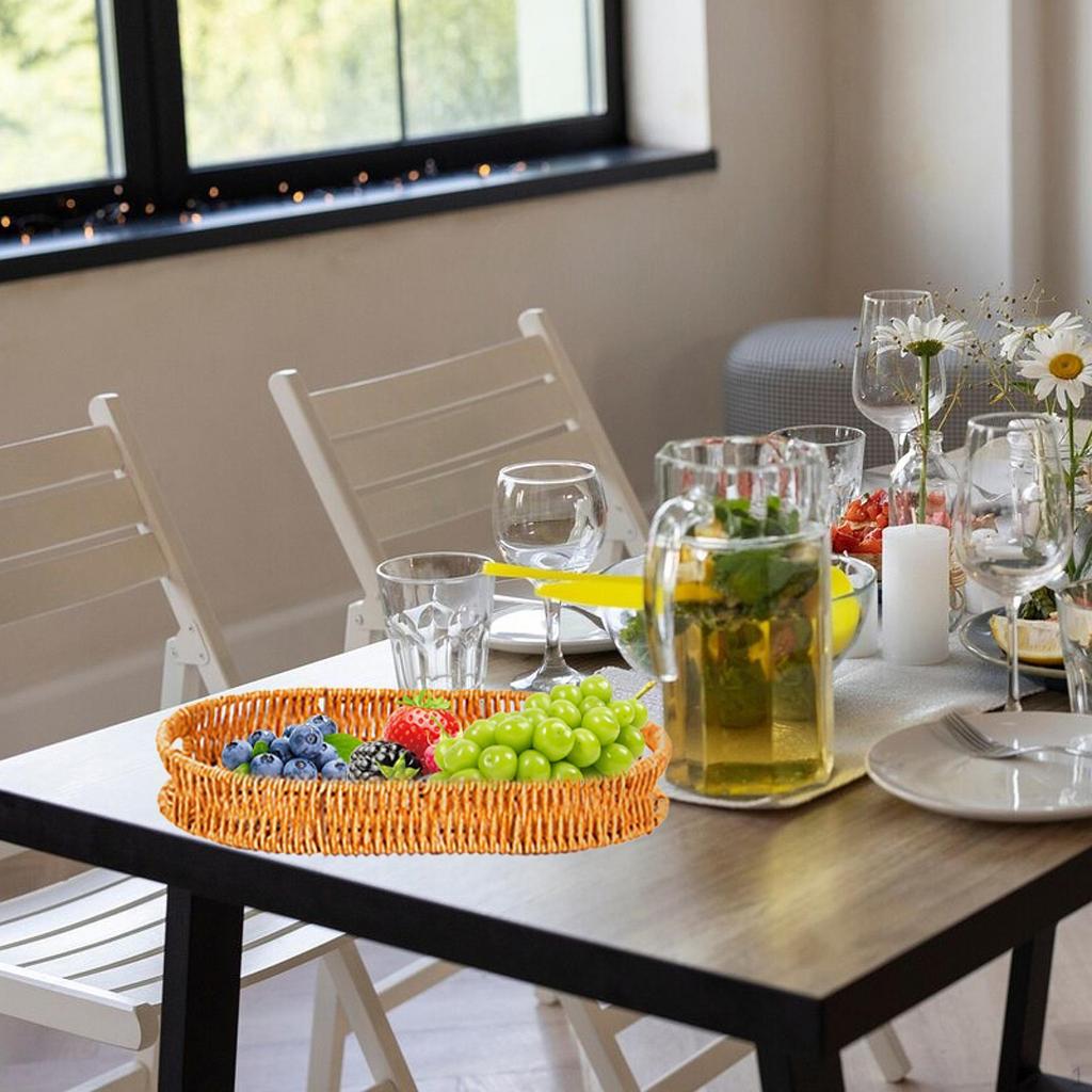 Imitation Rattan Bread Basket Serving Oval Decorative Snack Holder Fruit Bowl for