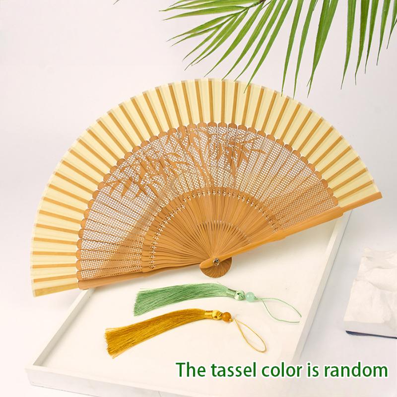 

Bamboo Folding Fan Vintage Chinese Style Hollow Carved Fan Wedding Hand Fan Antique Hanfu Fan Fragrant Party Prop Decor Crafts