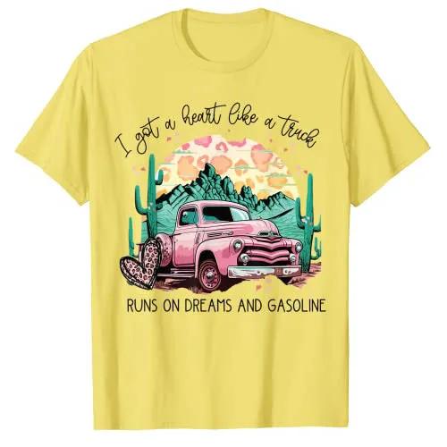 Western Sunset Cowgirl I Got A Heart Like A Truck T-Shirt Cool Country Southern Cowgirl Graphic Tee Country-Music Concert Outfit