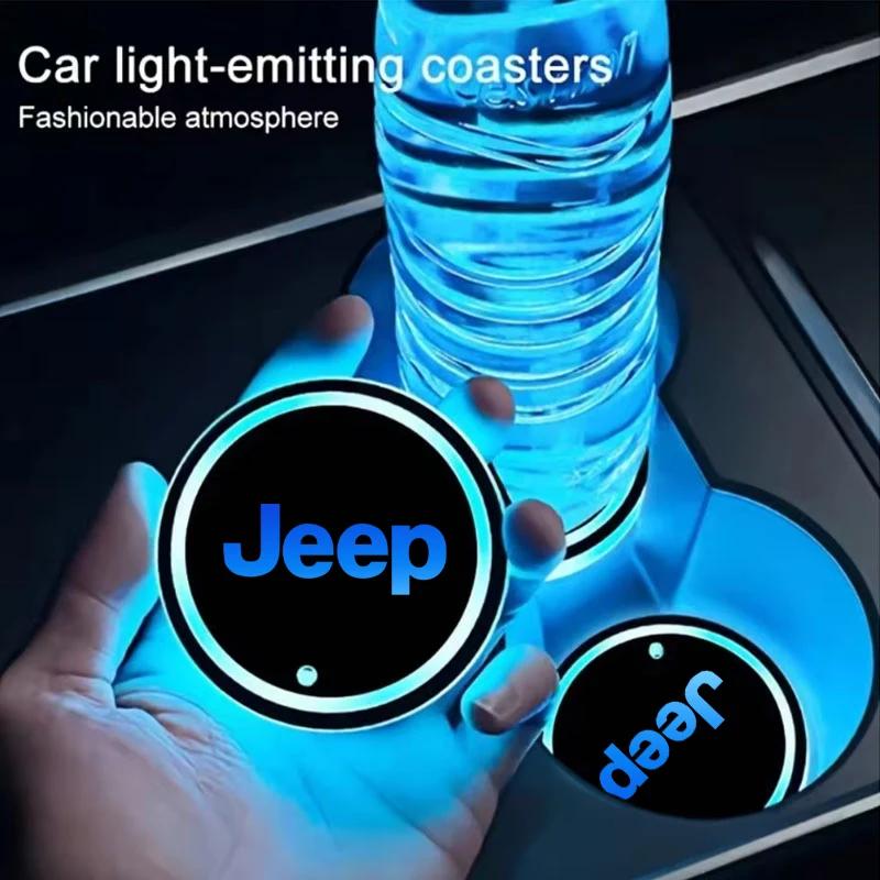 7 Colors LED Car Cup Coaster Smart Sensor Light Mat Automotive Interior Accessories for Jeep Wrangler Grand Cherokee Compass AKO1