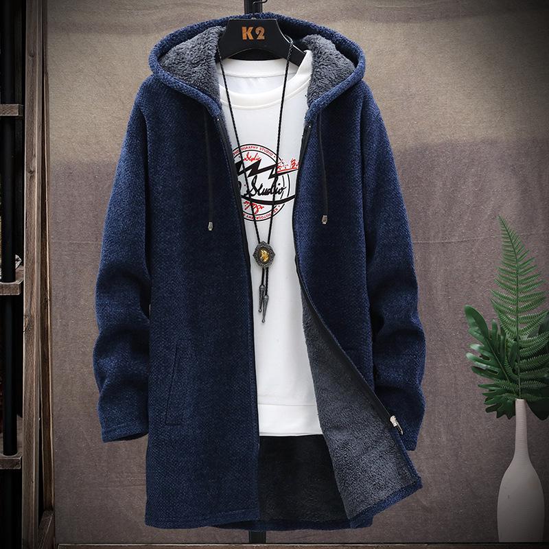 Men's Chenille Hooded Sweater Coat: Velvet Thick, Trendy Medium-Long Knit for Autumn/Winter