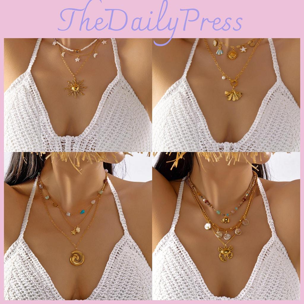 Bohemian Ocean Shell Sun Pendant Necklace For Women Summer Vacation Jewelry