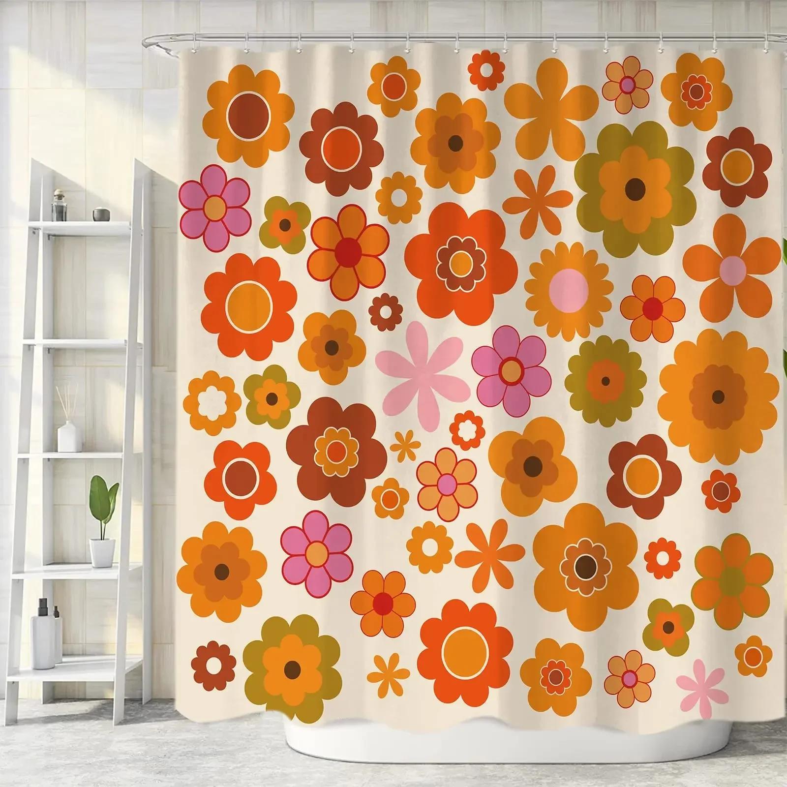 

Retro Shower Curtain, 60S 70S Vintage Waterproof Polyester Fabric Bath Curtain Sets, Smile Face Pink Aesthetic Bathroom Curtains W60H190(CM)-1 Pcs