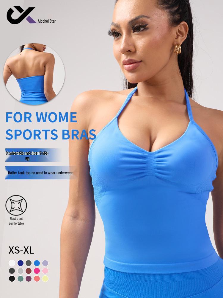 Dfyne Stoßfester Neckholder-Sport-BH mit Brustpolster - High-Intensity-Yoga-Camisole für Damen