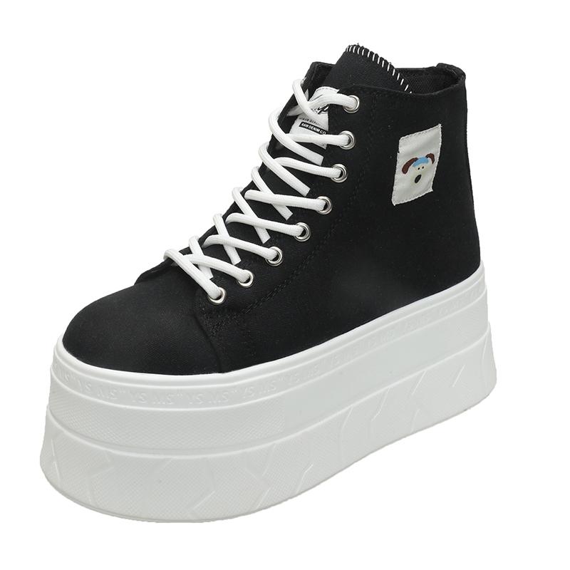 

Fashion 7.5cm Fashion High-Top Canvas Shoes Breathable Women Super High Heel Sneakers Platform Shoes Women Summer Autumn Women s Shoes 35 чёрный