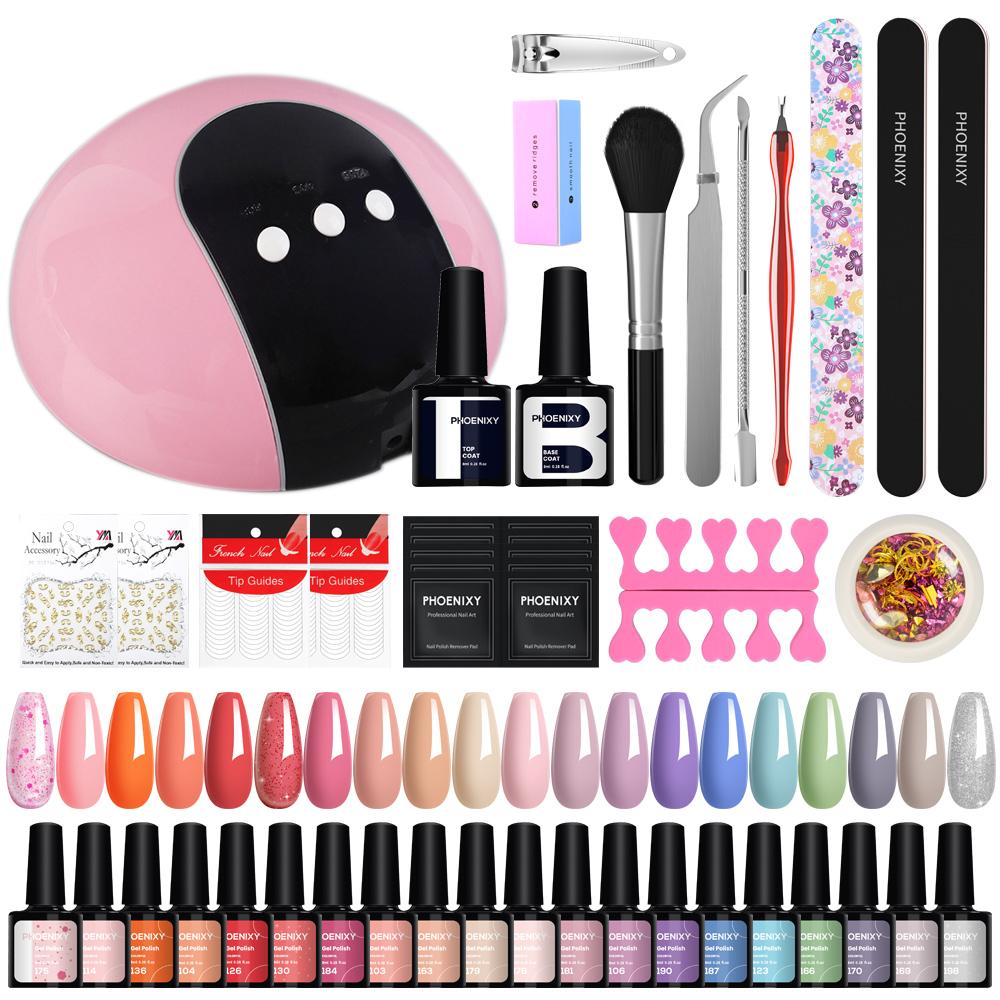 

PHOENIXY 20 цветов гель-лака для сушки ногтей УФ-светодиодная лампа для замачивания гель-лака маникюрный набор и инструменты для самостоятельного украшения ногтей set 3 with 36w lamp-pink