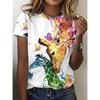 Giraffe Printed Casual T-shirt Round Neck Short Sleeved Women's T-shirt