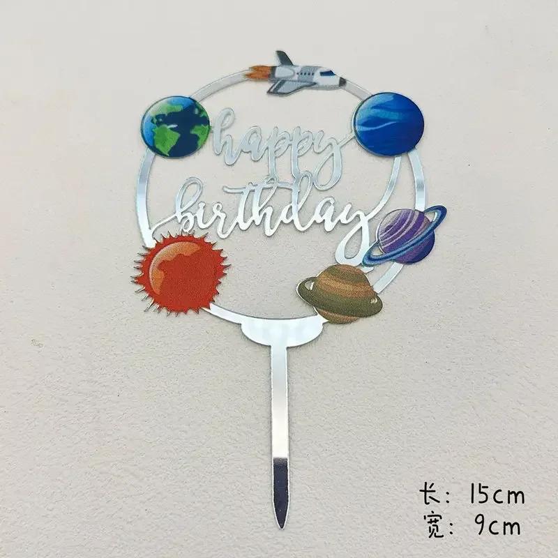 Ins Gold Space Planet Topper k narozeninám Stříbrný prvotřídní akrylový nástavec na dětskou párty Dekorace na dort pro miminka