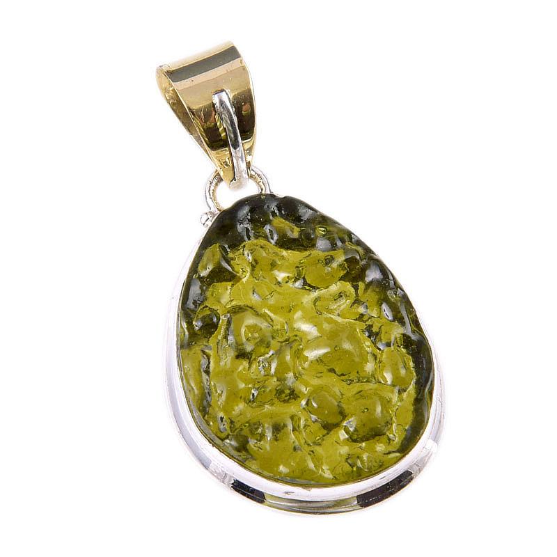Natural Moldavite Gemstone Handmade 925 Solid Sterling Silver Pendant 1.50" T3N95