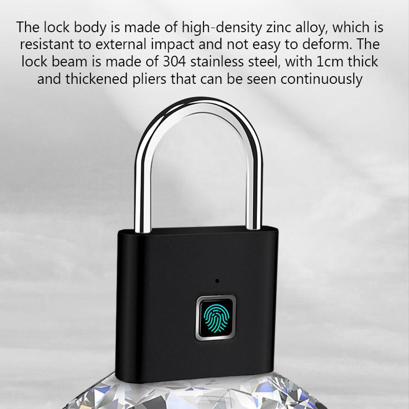 Smart Fingerprint Padlock Waterproof Zinc Alloy Biometric Padlocks With Buit-in Rechargeable Battery USB Charge