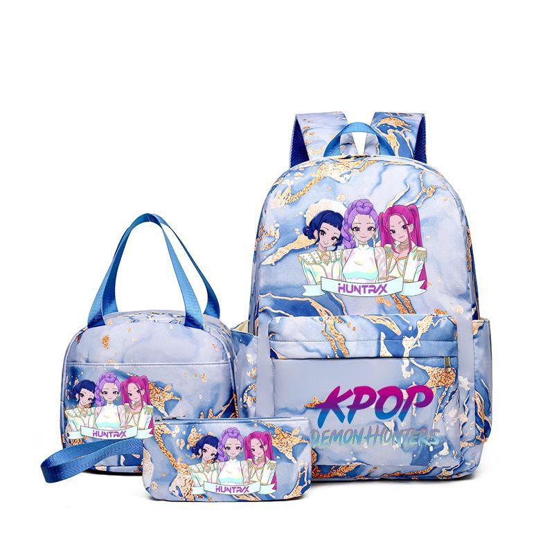 Neuer K-Pop Hexenjäger Aufdruck Schüler Schultasche Rucksack Umhänge Federmäppchen Dreiteiliges Set